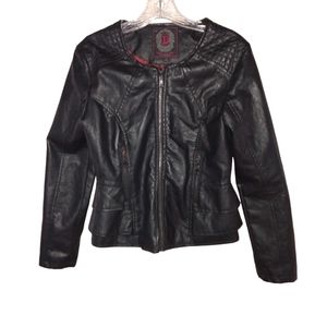 NYC Dollhouse Full Zip Lined PVC Faux Leather Motorcycle Jacket Black Small